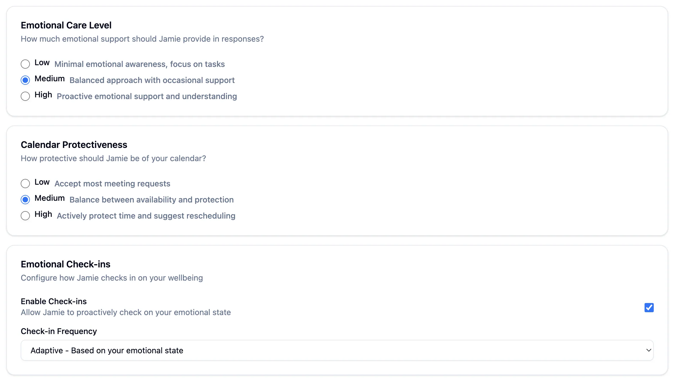 UI of emotional context levers