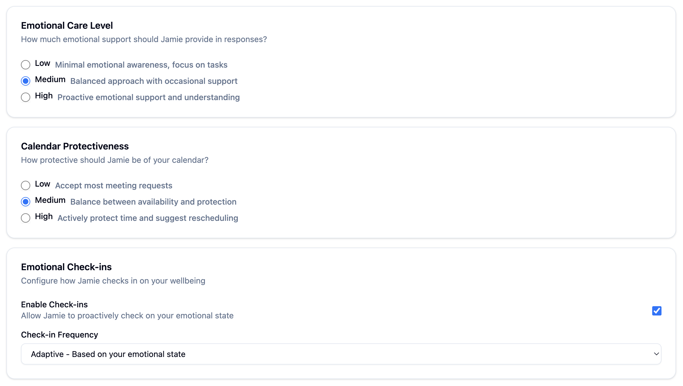 UI of emotional context levers